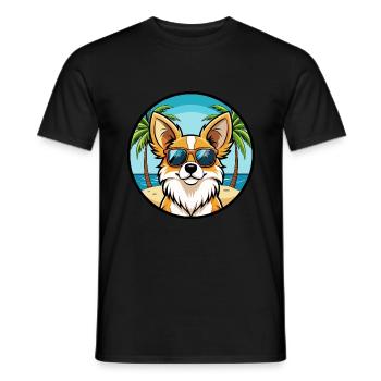 Papillon Chien Race Dessin Animé Lunettes de Soleil Plage - T-shirt homme - noir - Devant - AI Model Male 178 light (178cm)