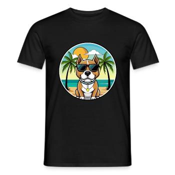Pitbull Hund Rasse Cartoon Sonnenbrille Strand - Männer T-Shirt - Schwarz - Vorne - AI Model Male 178 light (178cm)