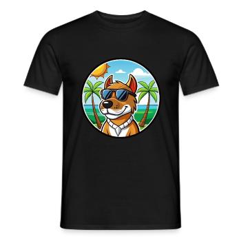 Chien de chasse norvégien Dunker Race de chien Cartoon Beach - T-shirt homme - noir - Devant - AI Model Male 178 light (178cm)