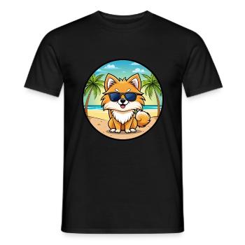 Poméranie Spitz allemand race de chien Cartoon Beach - T-shirt homme - noir - Devant - AI Model Male 178 light (178cm)
