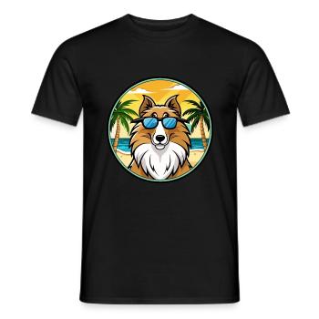 Rough Collie Chien Race Dessin Animé Lunettes De Soleil Plage - T-shirt homme - noir - Devant - AI Model Male 178 light (178cm)