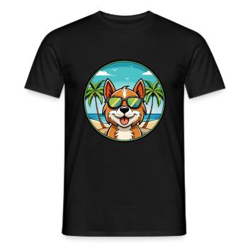 Portugiesisch Podengo Pequeno Hunderasse Cartoon Strand - Männer T-Shirt - Schwarz - Vorne - AI Model Male 178 light (178cm)