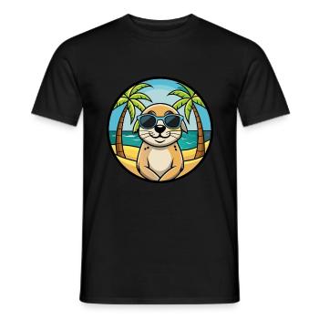 Seskar phoque chien race dessin animé lunettes de soleil plage - T-shirt homme - noir - Devant - AI Model Male 178 light (178cm)