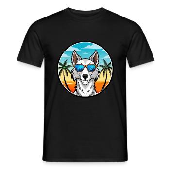 Chien-loup russe race de chien dessin animé lunettes de soleil plage - T-shirt homme - noir - Devant - AI Model Male 178 light (178cm)