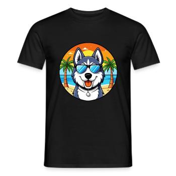 Siberian Husky Chien Race Dessin Animé Lunettes De Soleil Plage - T-shirt homme - noir - Devant - AI Model Male 178 light (178cm)