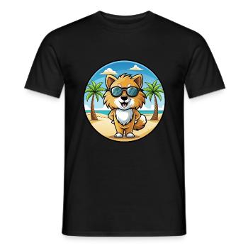 Toy German Spitz Dog Breed Cartoon Sunglass Beach - Men's T-Shirt - black - Front - AI Model Male 178 light (178cm)