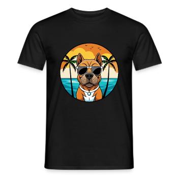 Staffordshire Bull Terrier Dog Breed Cartoon Beach - Men's T-Shirt - black - Front - AI Model Male 178 light (178cm)