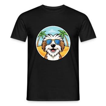 Tibetan Terrier Dog Breed Cartoon Sunglasses Beach - Men's T-Shirt - black - Front - AI Model Male 178 light (178cm)