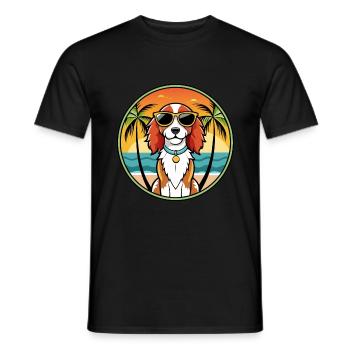 Welsh Springer Spaniel Chien Race Cartoon Beach - T-shirt homme - noir - Devant - AI Model Male 178 light (178cm)