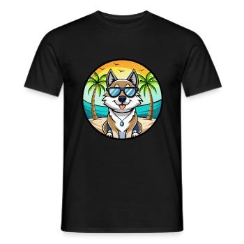 Chien d’élan suédois race dessin animé lunettes de soleil plage - T-shirt homme - noir - Devant - AI Model Male 178 light (178cm)