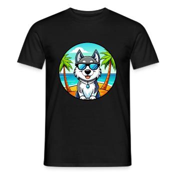 Alaskan Husky Dog Breed Cartoon Sunglasses Beach - Men's T-Shirt - black - Front - AI Model Male 178 light (178cm)