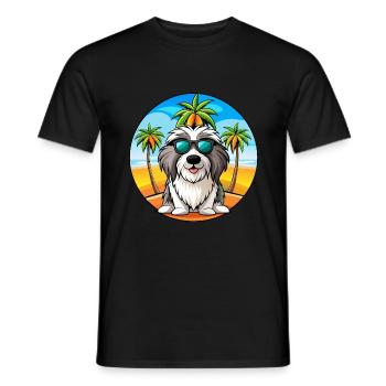 Bearded Collie Chien Race Dessin Animé Lunettes de Soleil Plage - T-shirt homme - noir - Devant - AI Model Male 178 light (178cm)