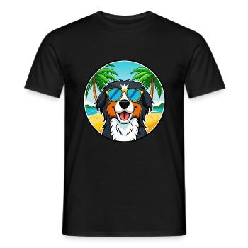 Bernese Mountain Dog Breed Cartoon Sunglass Beach - Men's T-Shirt - black - Front - AI Model Male 178 light (178cm)