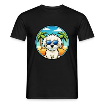 Bichon frisé race de chien dessin animé lunettes de soleil plage - T-shirt homme - noir - Devant - AI Model Male 178 light (178cm)