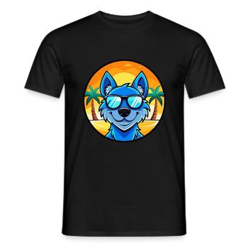 Lunettes de soleil de dessin animé de race de chien en dentelle bleue plage - T-shirt homme - noir - Devant - AI Model Male 178 light (178cm)