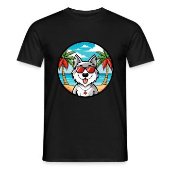 Lunettes de soleil de dessin animé de race de chien esquimau canadien plage - T-shirt homme - noir - Devant - AI Model Male 178 light (178cm)