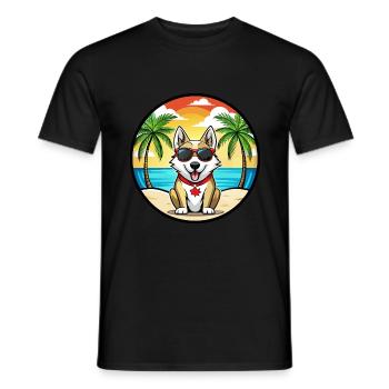 Chien Husky Labrador Canadien Race Cartoon Beach - T-shirt homme - noir - Devant - AI Model Male 178 light (178cm)