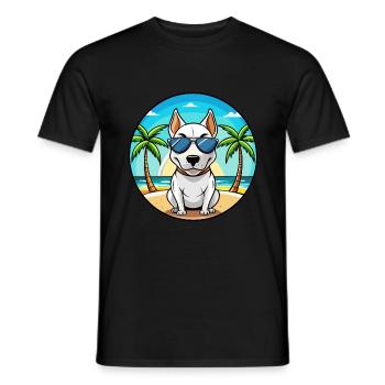Bull Terrier Miniature Dog Breed Cartoon Beach - Men's T-Shirt - black - Front - AI Model Male 178 light (178cm)