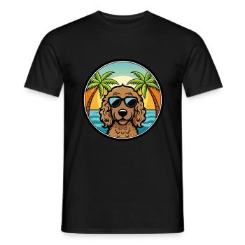 Curly Coated Retriever Dog Breed Cartoon Beach - Men's T-Shirt - black - Front - AI Model Male 178 light (178cm)