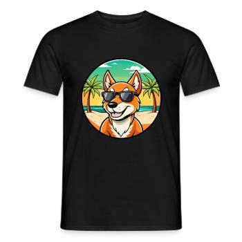 Dingo Hund Rasse Cartoon Sonnenbrille Strand - Männer T-Shirt - Schwarz - Vorne - AI Model Male 178 light (178cm)