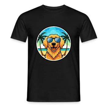 Golden Retriever Dog Breed Cartoon Sunglass Beach - Men's T-Shirt - black - Front - AI Model Male 178 light (178cm)