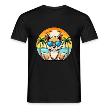 Indian Spitz Dog Breed Cartoon Sunglasses Beach - Men's T-Shirt - black - Front - AI Model Male 178 light (178cm)