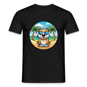 Milieu Asiatique Ovtcharka Chien Race Dessin Animé Plage - T-shirt homme - noir - Devant - AI Model Male 178 light (178cm)