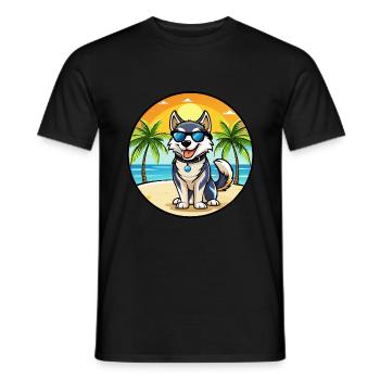 Labrador Husky Chien Race Dessin animé Lunettes de soleil Plage - T-shirt homme - noir - Devant - AI Model Male 178 light (178cm)