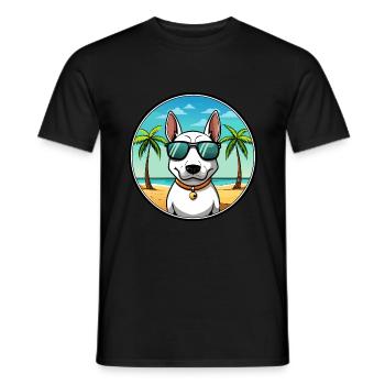 Miniature Bull Terrier Dog Breed Cartoon Beach - Men's T-Shirt - black - Front - AI Model Male 178 light (178cm)