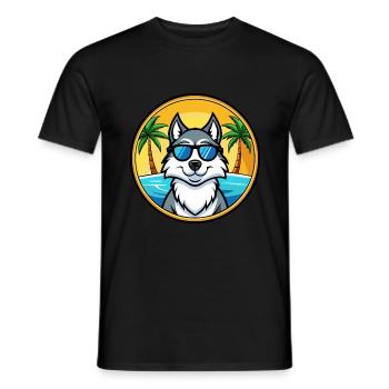 Husky Chien Race Dessin Animé Lunettes De Soleil Plage - T-shirt homme - noir - Devant - AI Model Male 178 light (178cm)