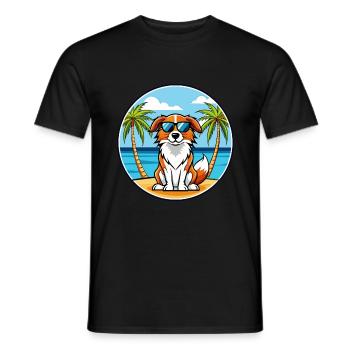 Nederlandse Kooikerhondje Race de chien Cartoon Beach - T-shirt homme - noir - Devant - AI Model Male 178 light (178cm)