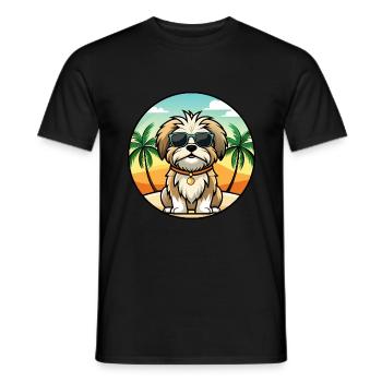 Maltese Shih Tzu Dog Breed Cartoon Sunglass Beach - Men's T-Shirt - black - Front - AI Model Male 178 light (178cm)