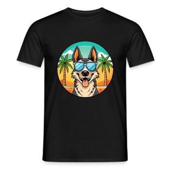 North American Shepherd Dog Breed Cartoon Beach - Men's T-Shirt - black - Front - AI Model Male 178 light (178cm)