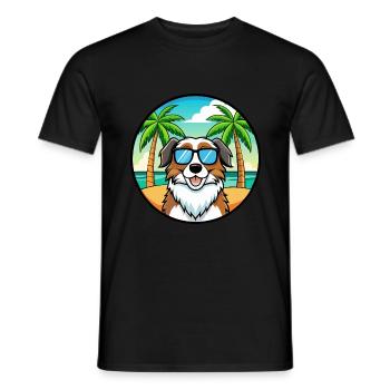Landseer Chien Race Dessin Animé Lunettes de Soleil Plage - T-shirt homme - noir - Devant - AI Model Male 178 light (178cm)