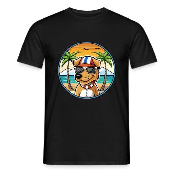 Chien de chasse norvégien Dunker Race de chien Cartoon Beach - T-shirt homme - noir - Devant - AI Model Male 178 light (178cm)