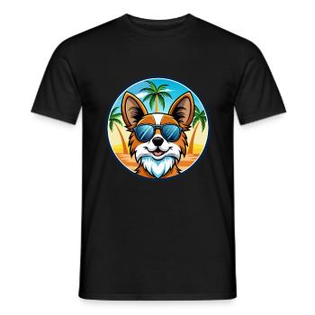 Papillon Chien Race Dessin Animé Lunettes de Soleil Plage - T-shirt homme - noir - Devant - AI Model Male 178 light (178cm)