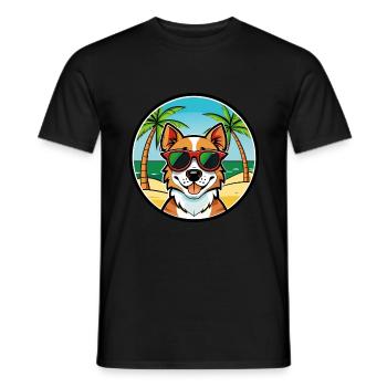 Portugiesisch Podengo Pequeno Hunderasse Cartoon Strand - Männer T-Shirt - Schwarz - Vorne - AI Model Male 178 light (178cm)