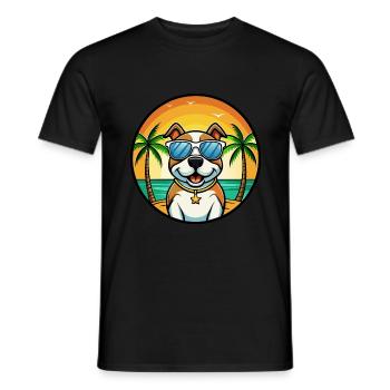 Pitbull Hund Rasse Cartoon Sonnenbrille Strand - Männer T-Shirt - Schwarz - Vorne - AI Model Male 178 light (178cm)