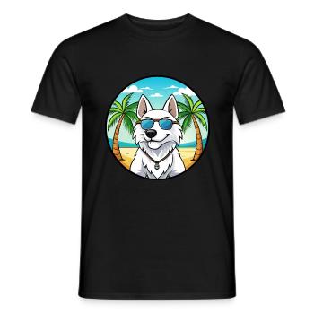 Weißer Schäferhund Hunderasse Cartoon Sonnenbrille Strand - Männer T-Shirt - Schwarz - Vorne - AI Model Male 178 light (178cm)