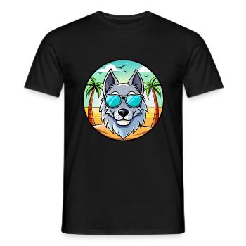 Chien-loup russe race de chien dessin animé lunettes de soleil plage - T-shirt homme - noir - Devant - AI Model Male 178 light (178cm)