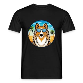 Rough Collie Chien Race Dessin Animé Lunettes De Soleil Plage - T-shirt homme - noir - Devant - AI Model Male 178 light (178cm)