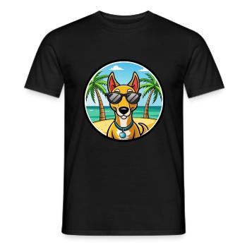 Arlequin russe Chien de race de chien dessin animé plage - T-shirt homme - noir - Devant - AI Model Male 178 light (178cm)