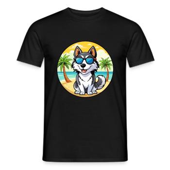 Siberian Husky Chien Race Dessin Animé Lunettes De Soleil Plage - T-shirt homme - noir - Devant - AI Model Male 178 light (178cm)