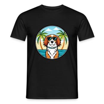 Welsh Springer Spaniel Dog Breed Cartoon Beach - Men's T-Shirt - black - Front - AI Model Male 178 light (178cm)