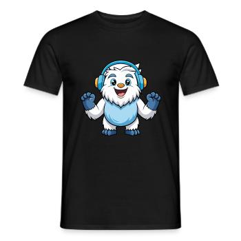 Yeti Lustige Zeichentrickfigur Kopfhörer Musik - Männer T-Shirt - Schwarz - Vorne - AI Model Male 178 light (178cm)