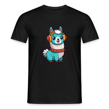Lama Lustige Zeichentrickfigur Kopfhörer Musik - Männer T-Shirt - Schwarz - Vorne - AI Model Male 178 light (178cm)