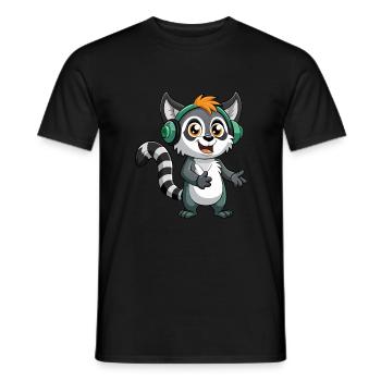 Lemur Funny Cartoon Character Headphone Music - Men's T-Shirt - black - Front - AI Model Male 178 light (178cm)