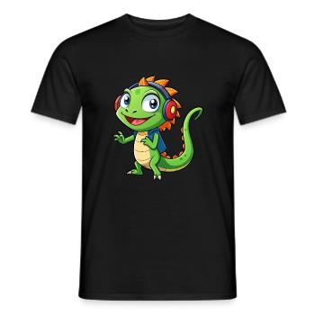 Eidechse Lustige Zeichentrickfigur Kopfhörer Musik - Männer T-Shirt - Schwarz - Vorne - AI Model Male 178 light (178cm)