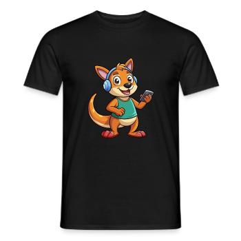 Kangaroo Funny Cartoon Character Headphone Music - Men's T-Shirt - black - Front - AI Model Male 178 light (178cm)
