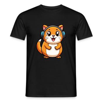 Hamster Drôle Dessin Animé Personnage Casque Musique - T-shirt homme - noir - Devant - AI Model Male 178 light (178cm)